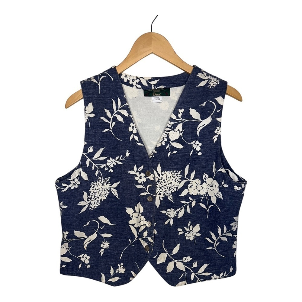 Vintage Blue & White Floral Cotton Orvis Vest M